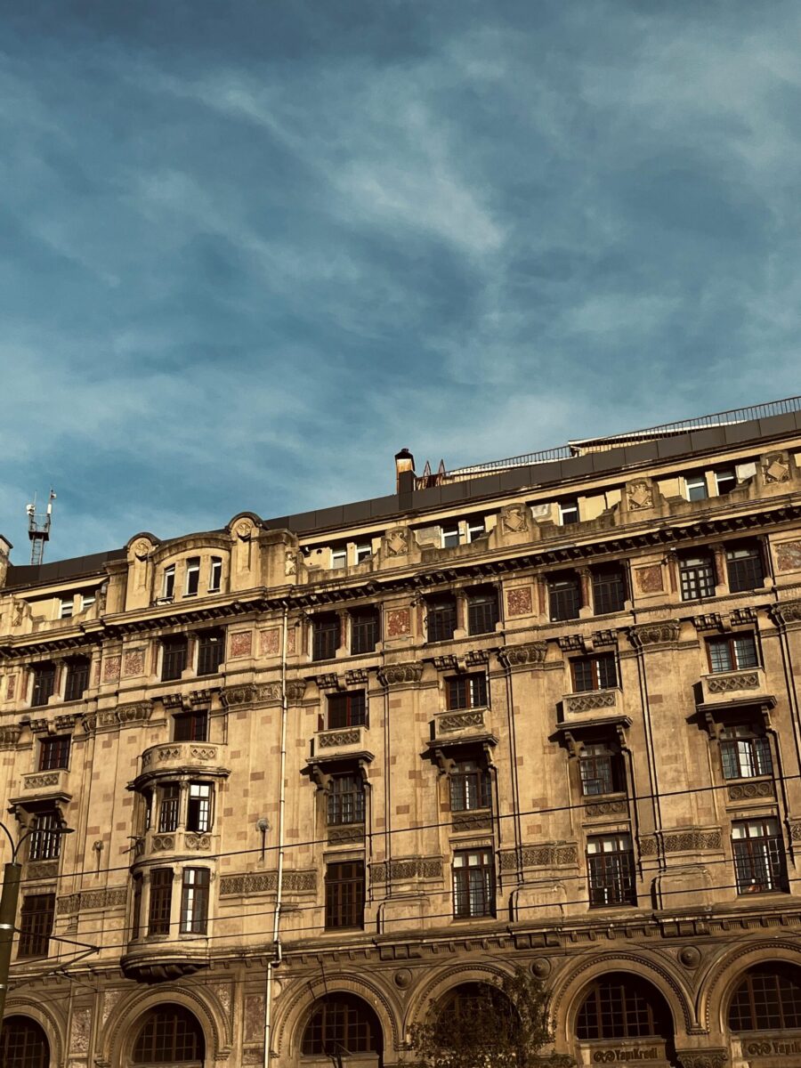 Stunning architecture of a historic European building under a clear sky, ideal for urban and architecture themes.